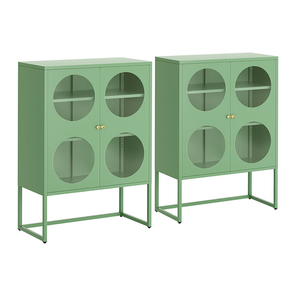 Artiss 2x Buffet Sideboard Cabinet ELLA Cupboard Storage Glass Doors Metal Green Awezingly