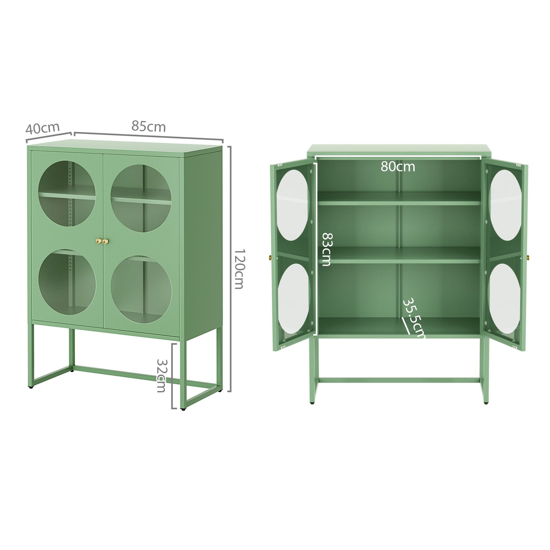 Artiss 2x Buffet Sideboard Cabinet ELLA Cupboard Storage Glass Doors Metal Green Awezingly