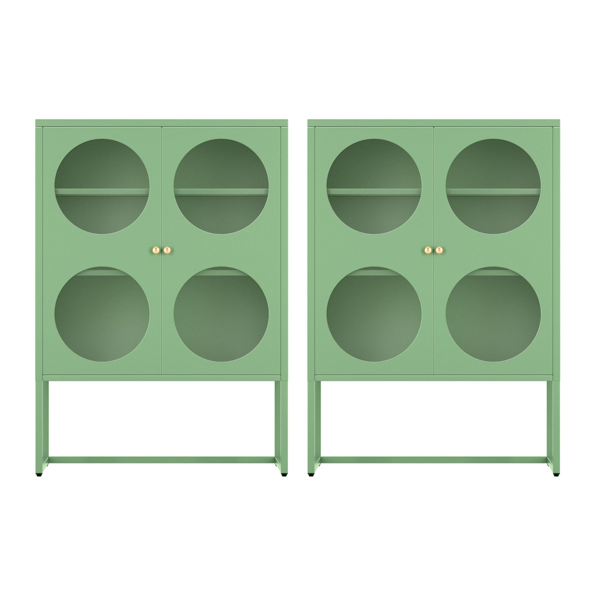 Artiss 2x Buffet Sideboard Cabinet ELLA Cupboard Storage Glass Doors Metal Green Awezingly