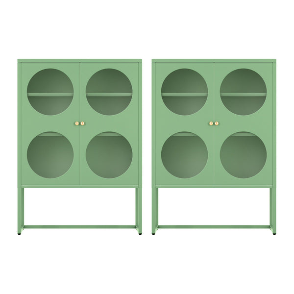 Artiss 2x Buffet Sideboard Cabinet ELLA Cupboard Storage Glass Doors Metal Green Awezingly