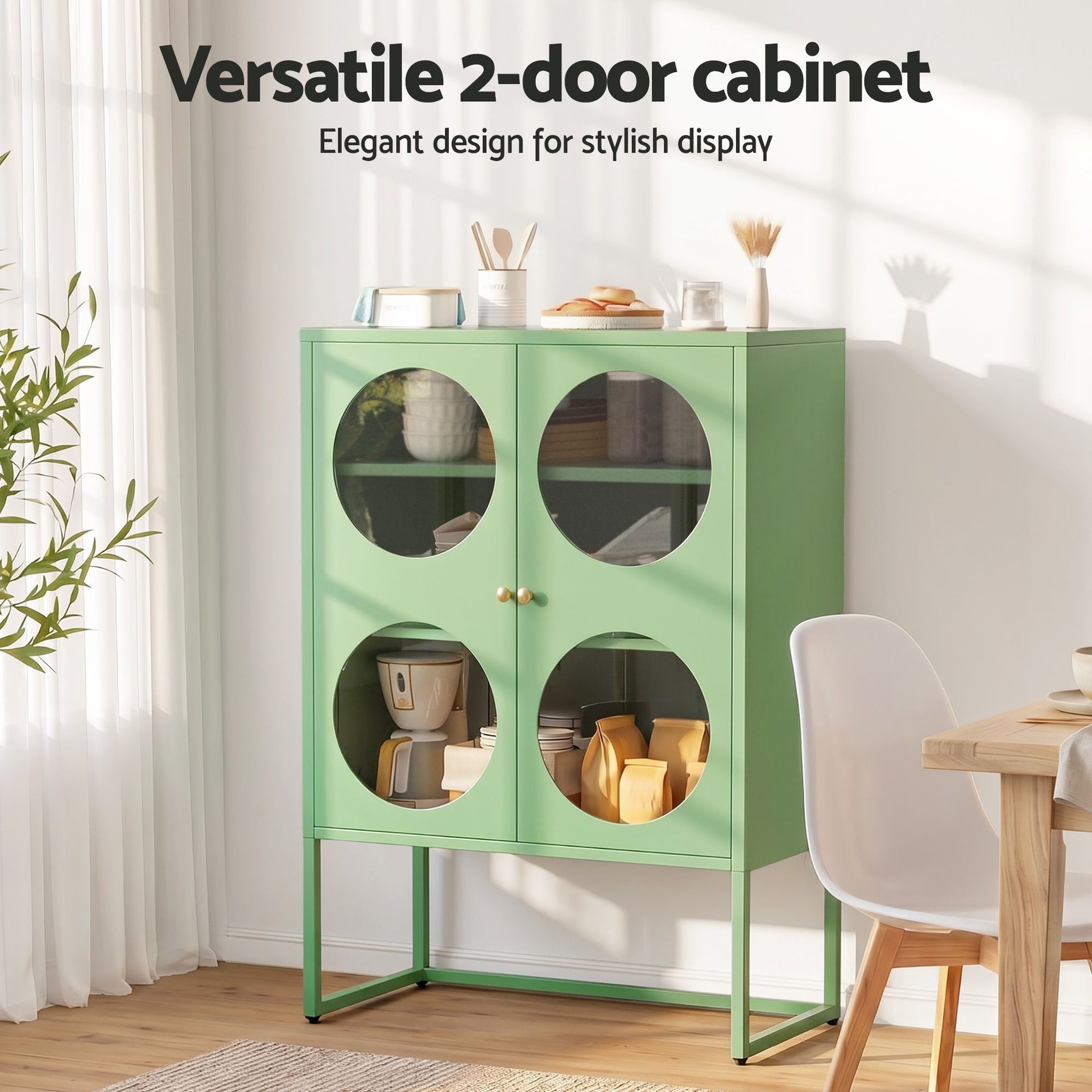 Artiss 2x Buffet Sideboard Cabinet ELLA Cupboard Storage Glass Doors Metal Green Awezingly