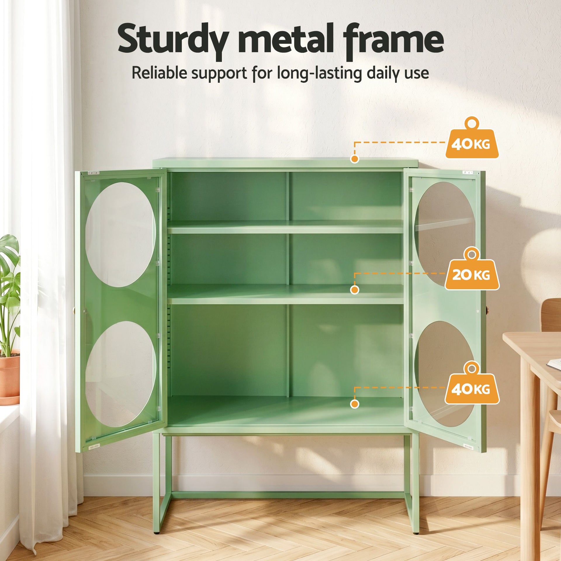 Artiss 2x Buffet Sideboard Cabinet ELLA Cupboard Storage Glass Doors Metal Green Awezingly