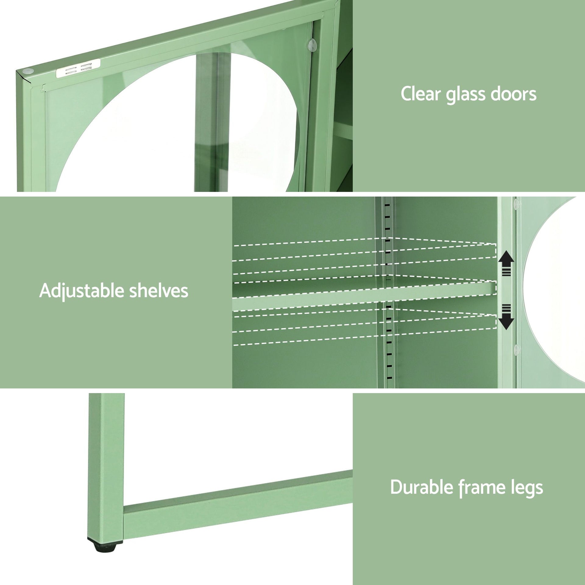 Artiss 2x Buffet Sideboard Cabinet ELLA Cupboard Storage Glass Doors Metal Green Awezingly