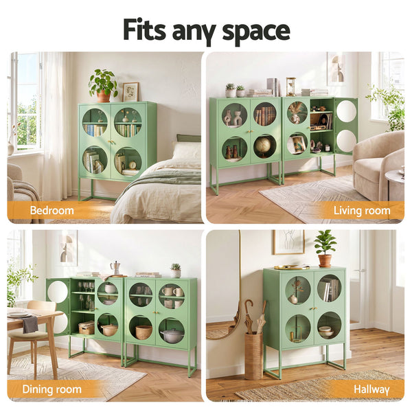 Artiss 2x Buffet Sideboard Cabinet ELLA Cupboard Storage Glass Doors Metal Green Awezingly