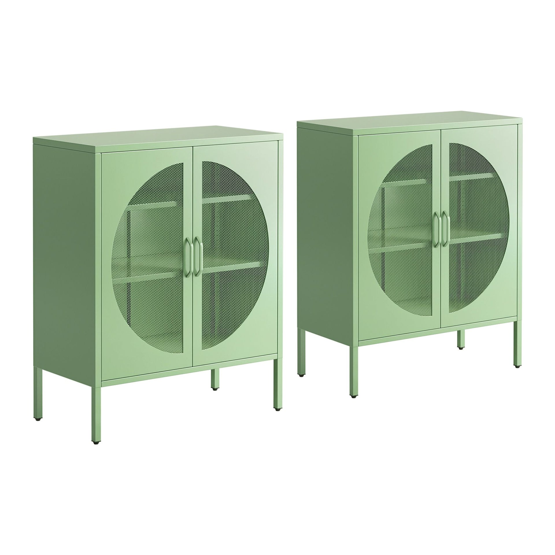 Artiss 2x Buffet Sideboard Cabinet ELSA Cupboard Storage Mesh Doors Metal Green Awezingly