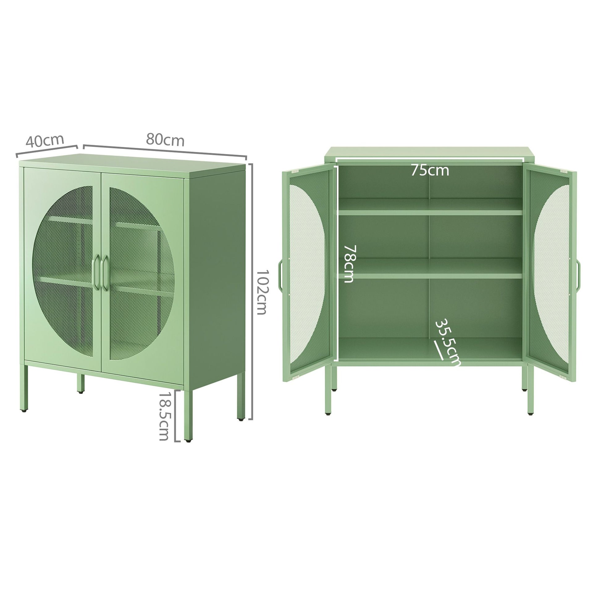 Artiss 2x Buffet Sideboard Cabinet ELSA Cupboard Storage Mesh Doors Metal Green Awezingly