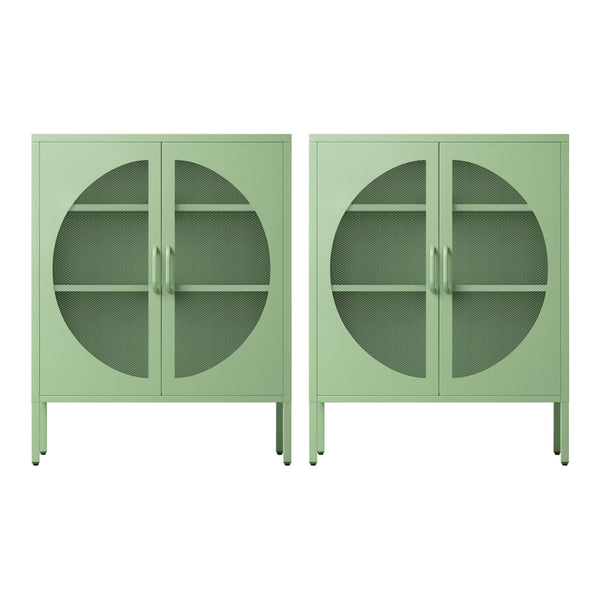 Artiss 2x Buffet Sideboard Cabinet ELSA Cupboard Storage Mesh Doors Metal Green Awezingly