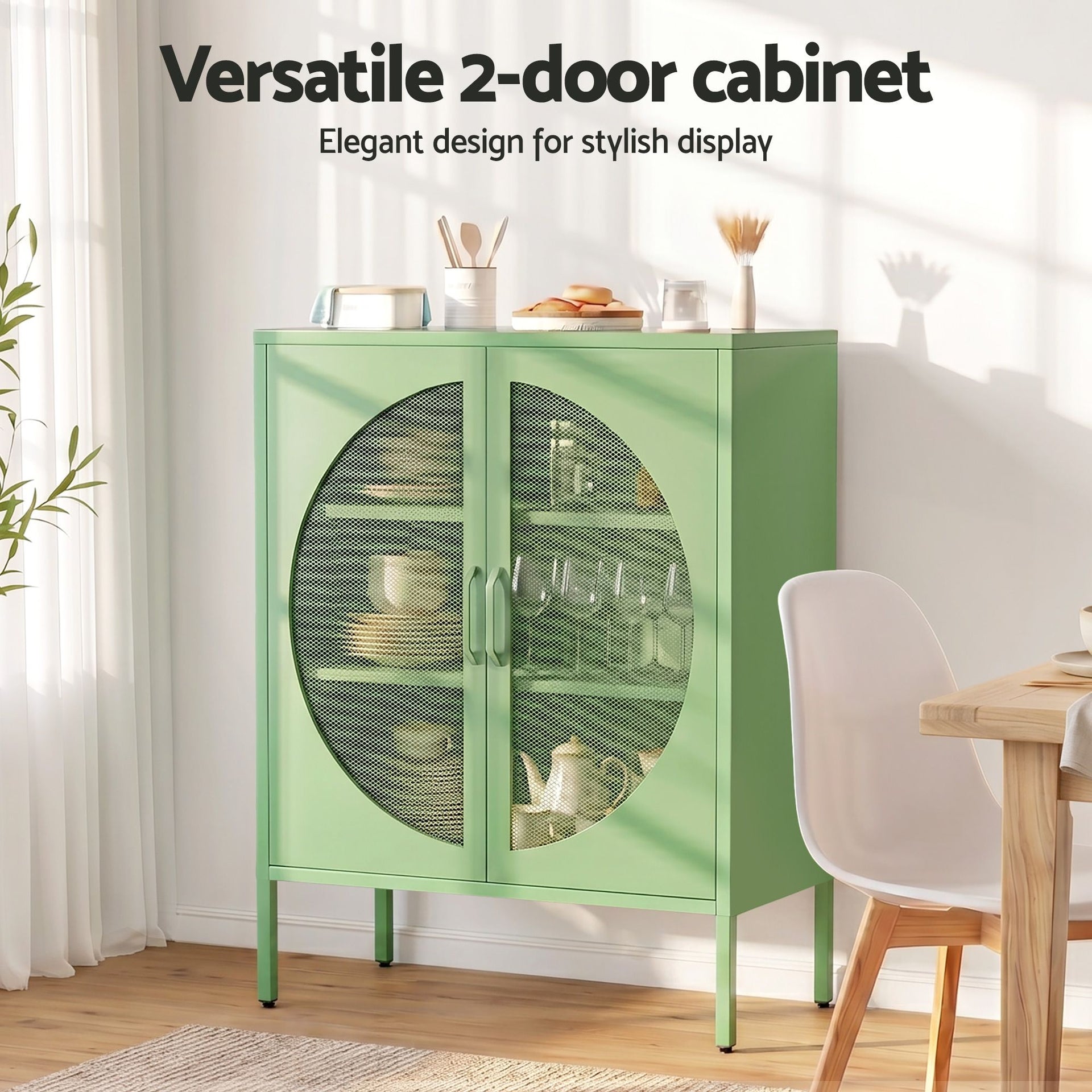 Artiss 2x Buffet Sideboard Cabinet ELSA Cupboard Storage Mesh Doors Metal Green Awezingly