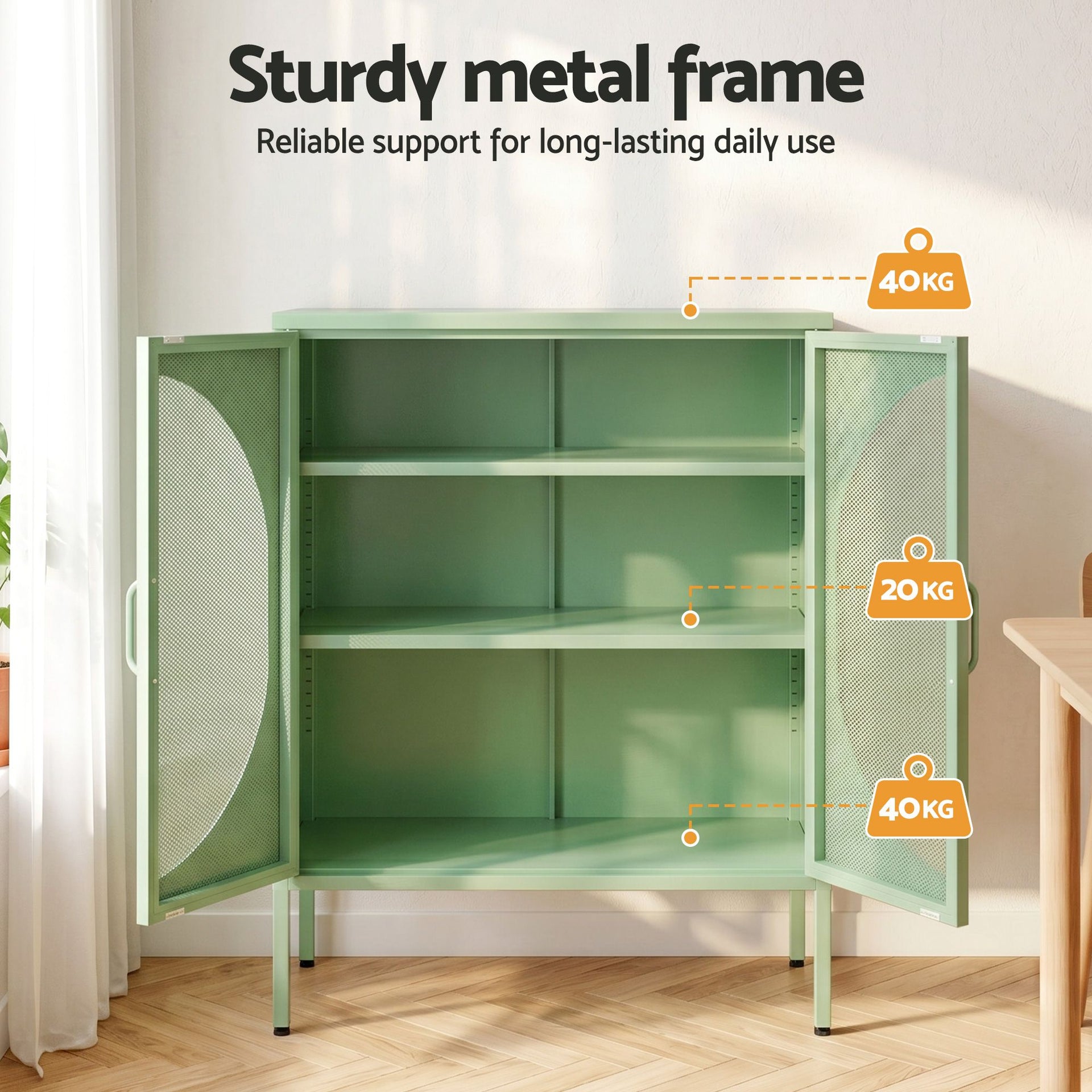 Artiss 2x Buffet Sideboard Cabinet ELSA Cupboard Storage Mesh Doors Metal Green Awezingly