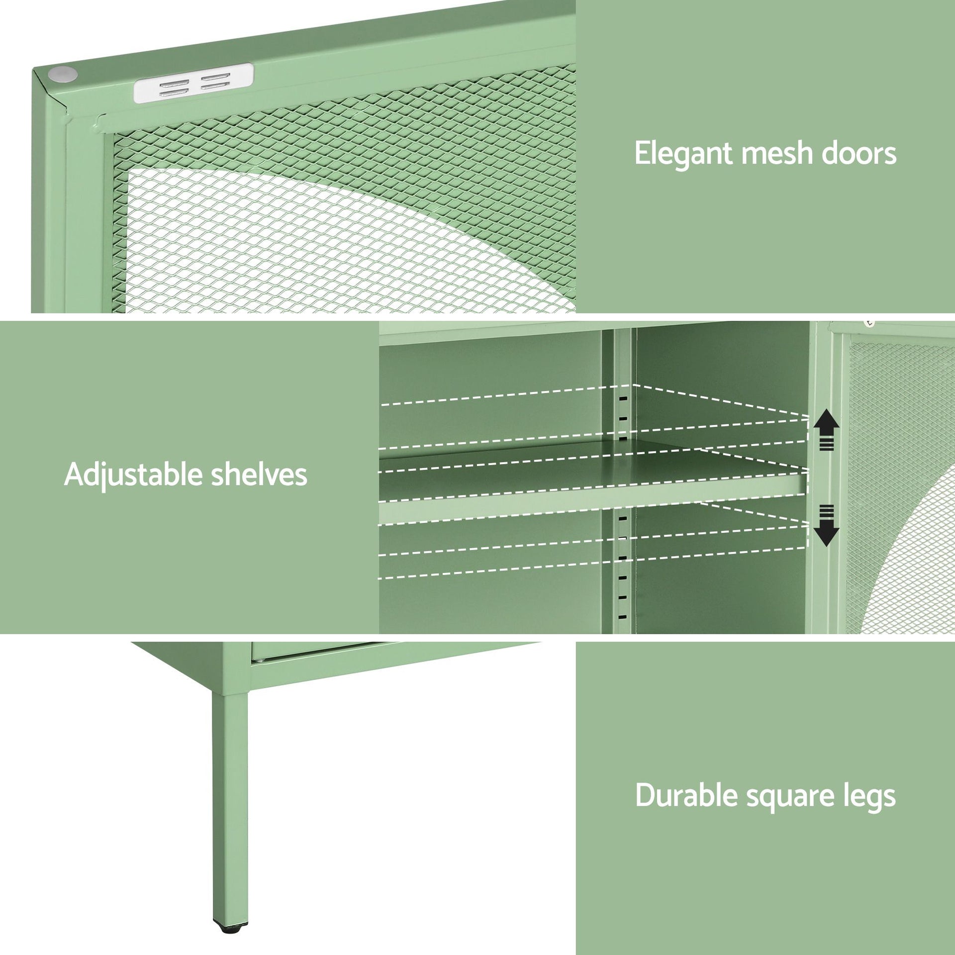 Artiss 2x Buffet Sideboard Cabinet ELSA Cupboard Storage Mesh Doors Metal Green Awezingly
