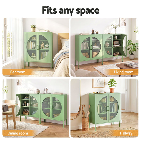 Artiss 2x Buffet Sideboard Cabinet ELSA Cupboard Storage Mesh Doors Metal Green Awezingly