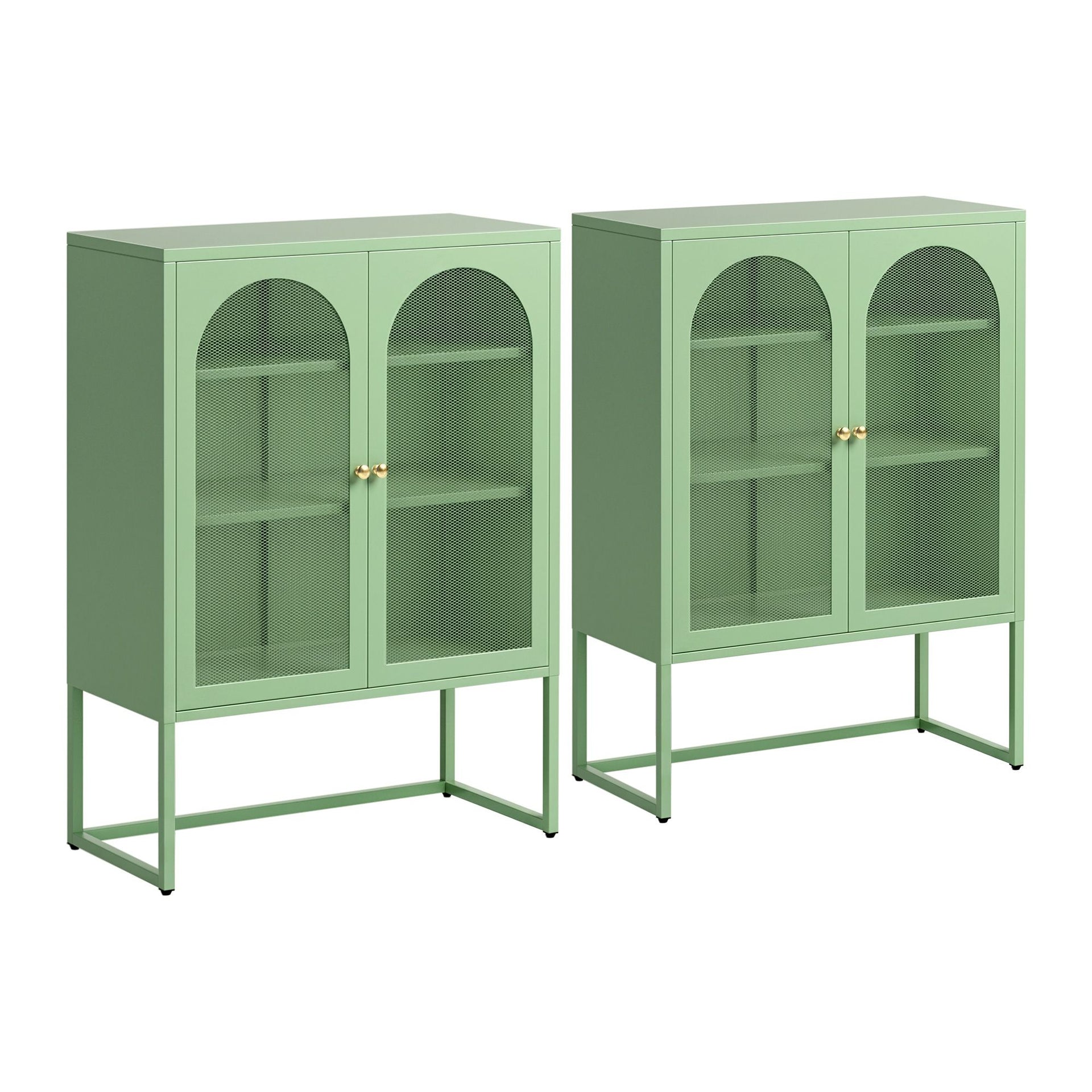 Artiss 2x Buffet Sideboard Cabinet ELMA Cupboard Storage Mesh Doors Metal Green Awezingly