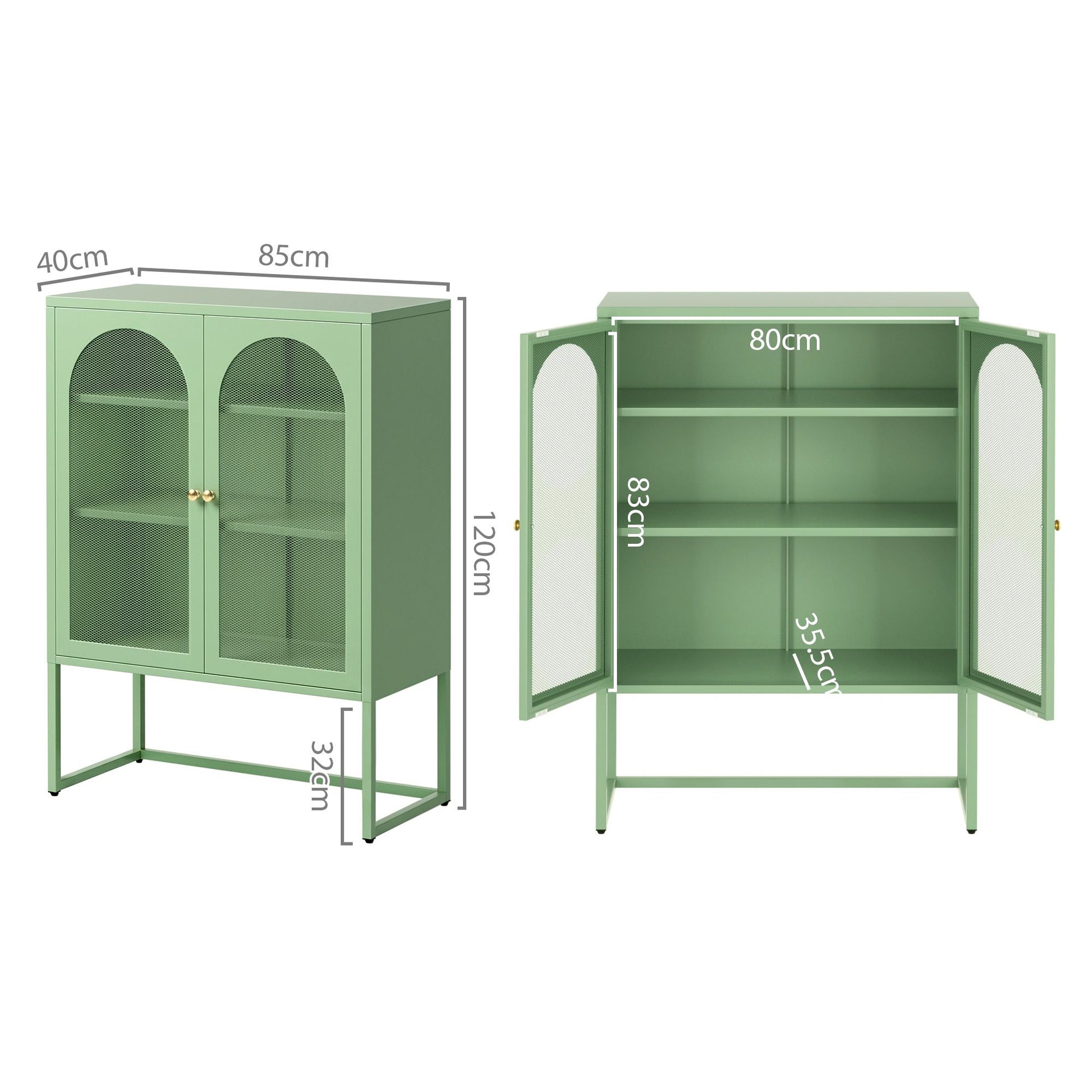 Artiss 2x Buffet Sideboard Cabinet ELMA Cupboard Storage Mesh Doors Metal Green Awezingly