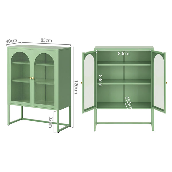 Artiss 2x Buffet Sideboard Cabinet ELMA Cupboard Storage Mesh Doors Metal Green Awezingly