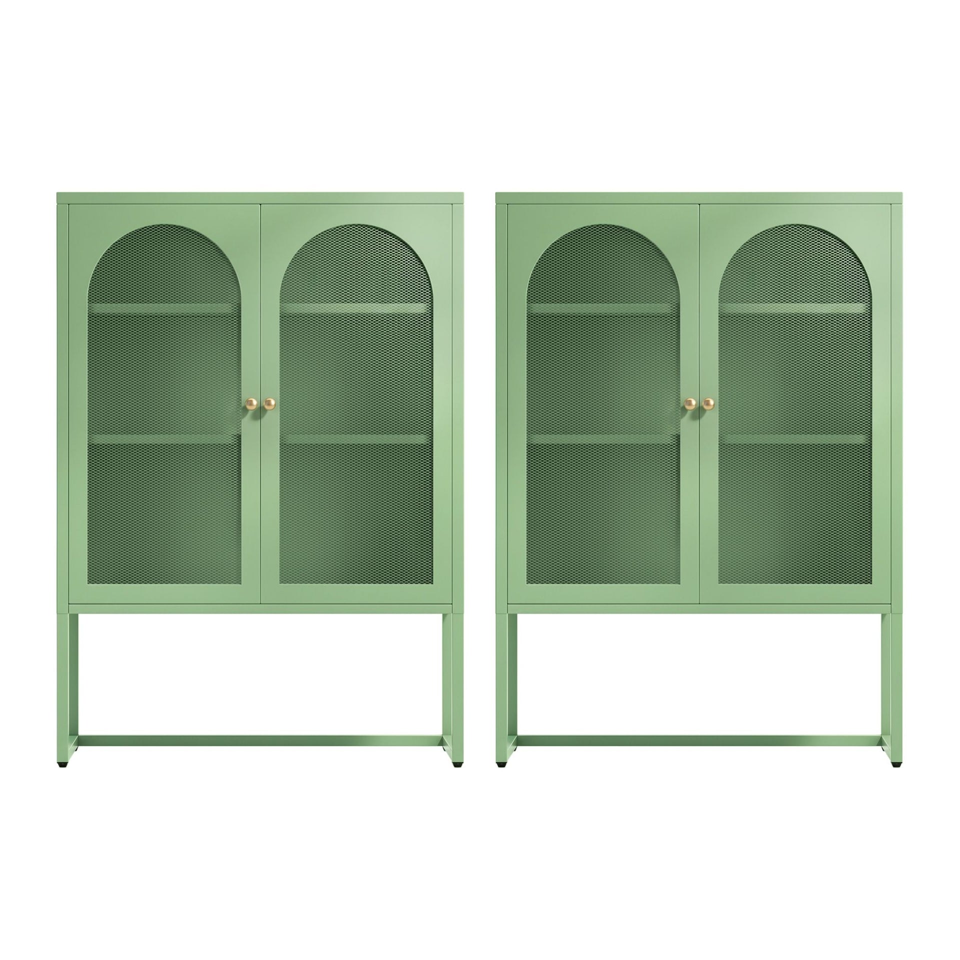 Artiss 2x Buffet Sideboard Cabinet ELMA Cupboard Storage Mesh Doors Metal Green Awezingly