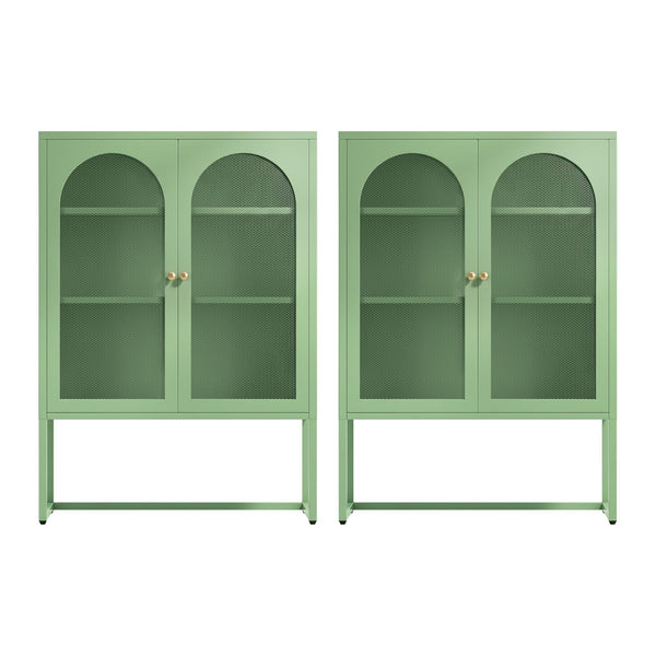 Artiss 2x Buffet Sideboard Cabinet ELMA Cupboard Storage Mesh Doors Metal Green Awezingly