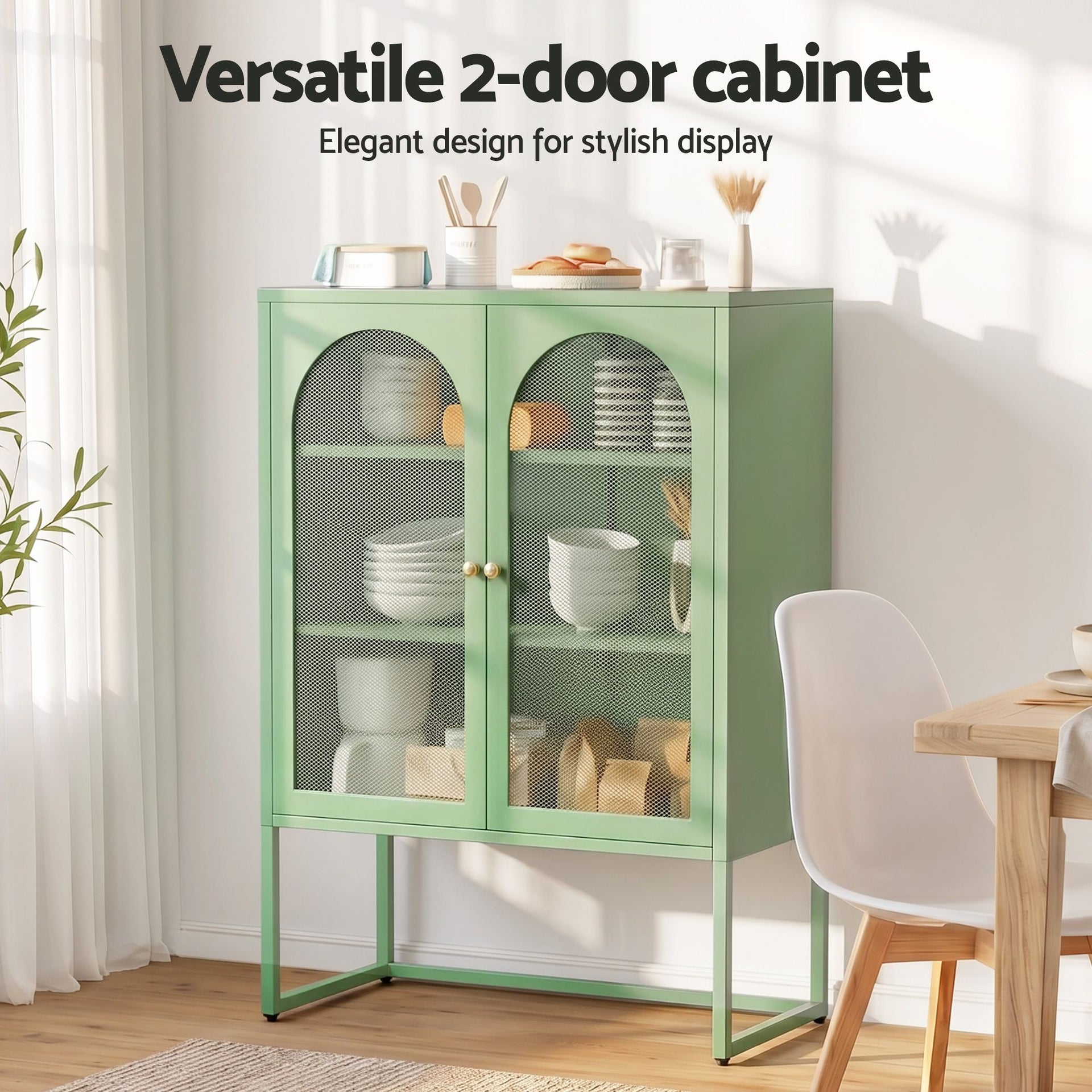 Artiss 2x Buffet Sideboard Cabinet ELMA Cupboard Storage Mesh Doors Metal Green Awezingly