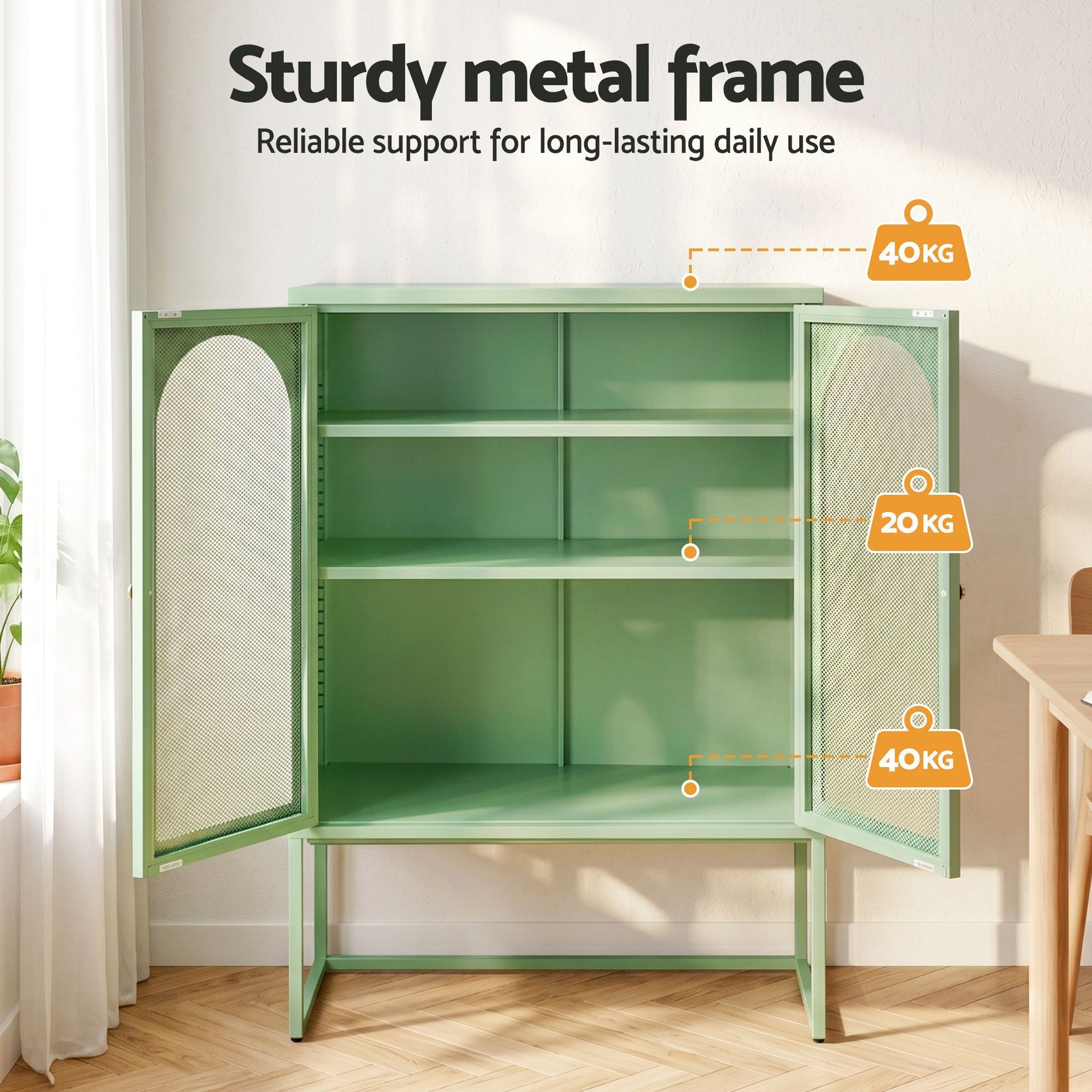 Artiss 2x Buffet Sideboard Cabinet ELMA Cupboard Storage Mesh Doors Metal Green Awezingly