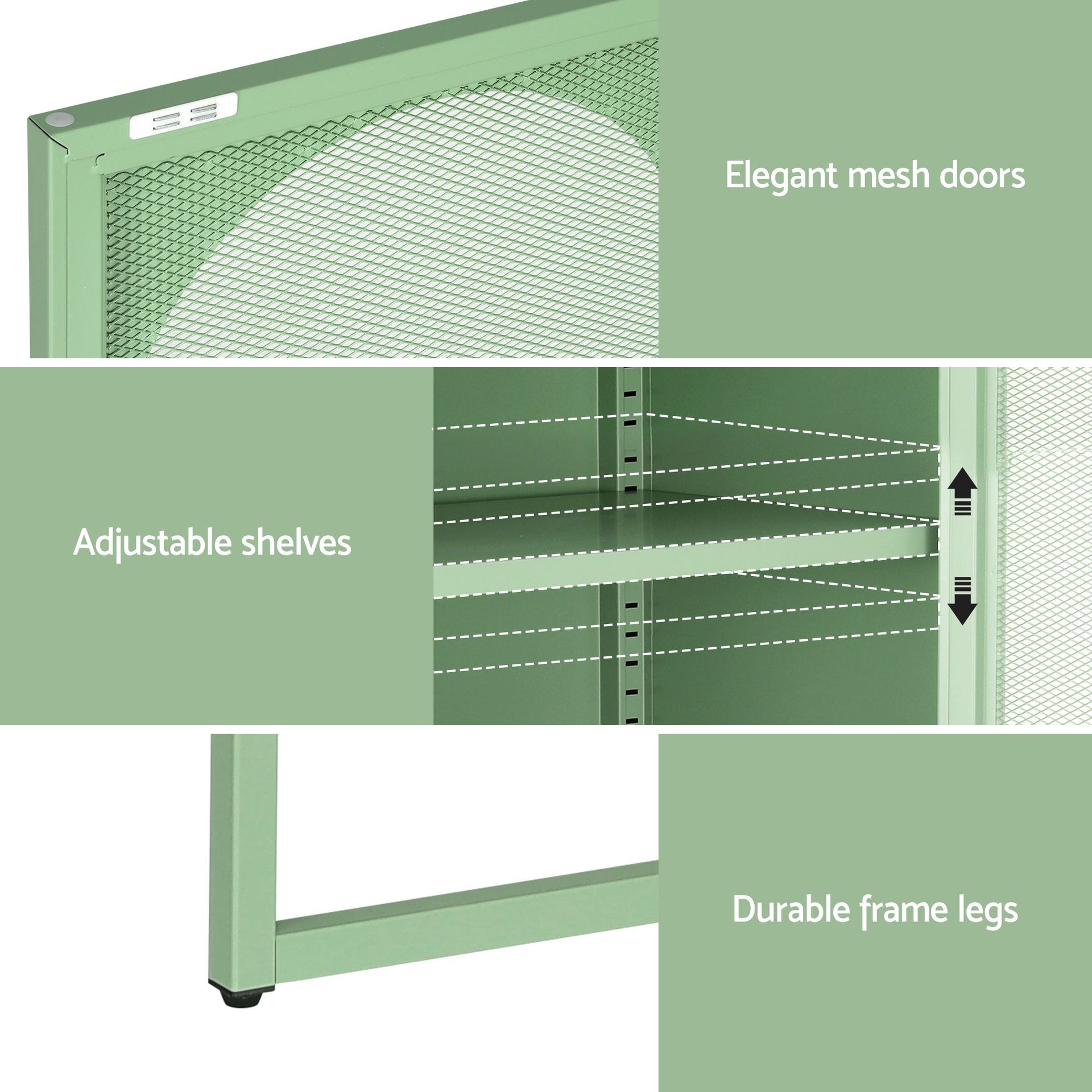 Artiss 2x Buffet Sideboard Cabinet ELMA Cupboard Storage Mesh Doors Metal Green Awezingly