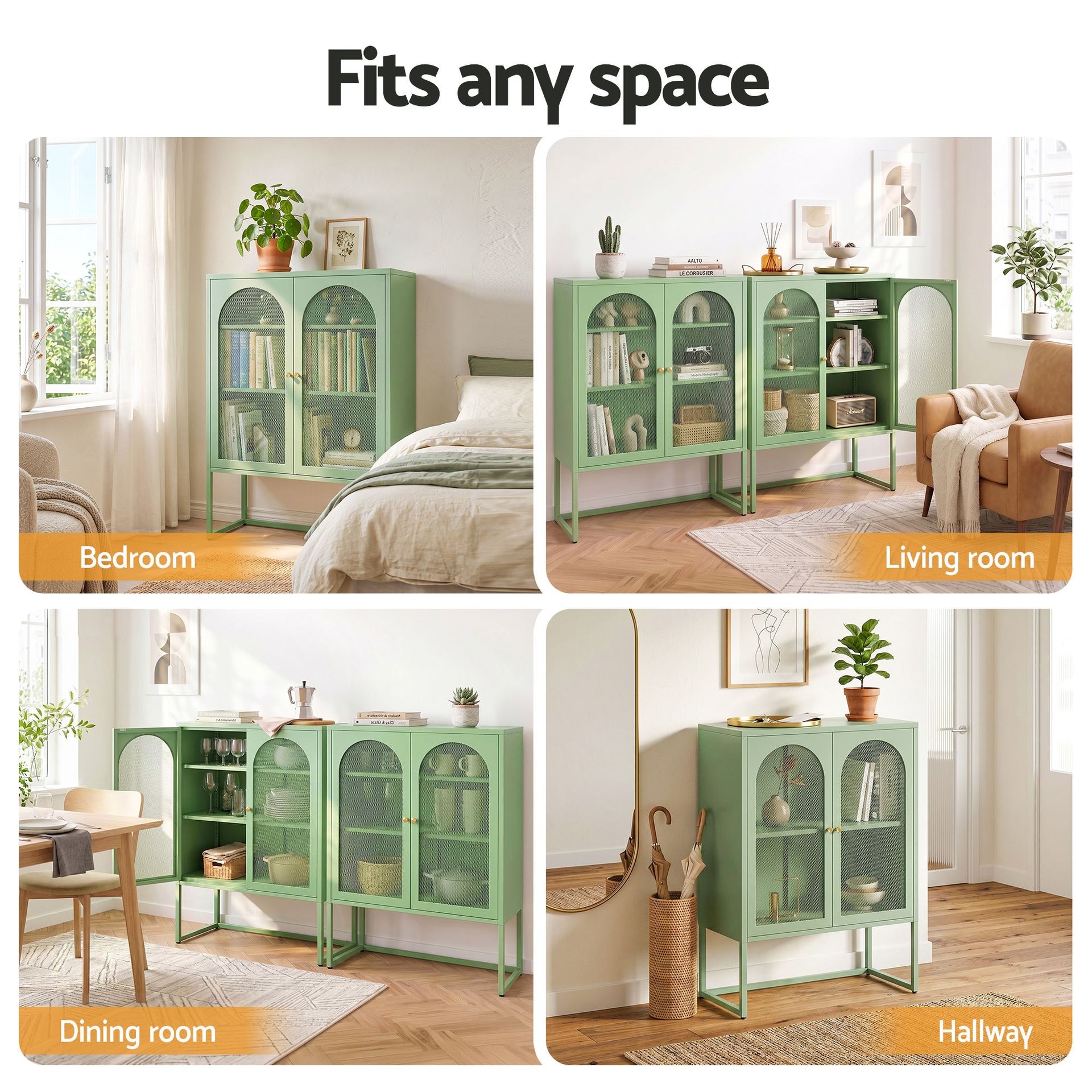 Artiss 2x Buffet Sideboard Cabinet ELMA Cupboard Storage Mesh Doors Metal Green Awezingly