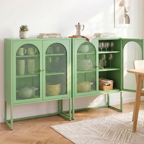Artiss 2x Buffet Sideboard Cabinet ELMA Cupboard Storage Mesh Doors Metal Green Awezingly