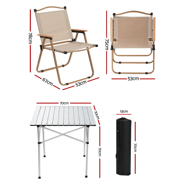 Weisshorn 3pc Camping Table Chair Set Outdoor Folding Aluminium Portable Picnic Awezingly