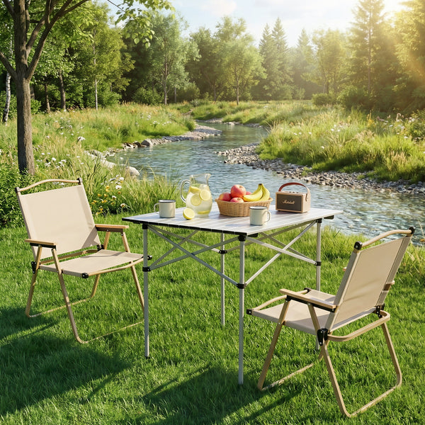 Weisshorn 3pc Camping Table Chair Set Outdoor Folding Aluminium Portable Picnic Awezingly