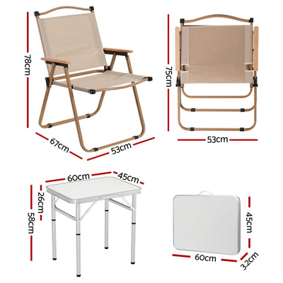 Weisshorn 3pc Camping Table Chair Set Outdoor Folding Aluminium Portable Picnic