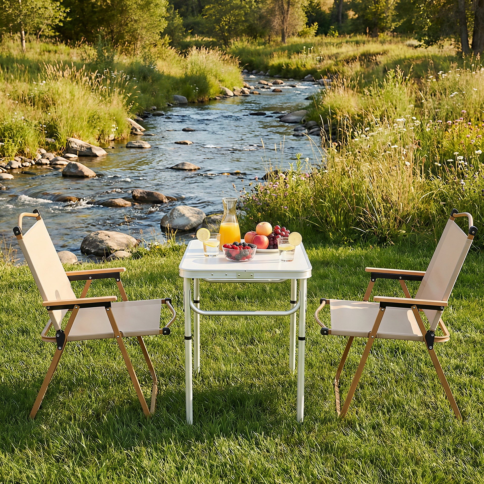 Weisshorn 3pc Camping Table Chair Set Outdoor Folding Aluminium Portable Picnic Awezingly