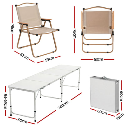 Weisshorn 7pc Camping Table Chair Set Outdoor Folding Aluminium Portable Picnic