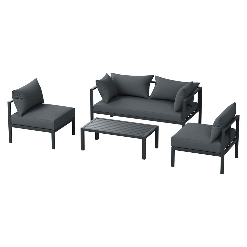 Gardeon 4 Seater Outdoor Sofa Set Aluminium Patio Furniture Setting 4PC Charcoal Gardeon