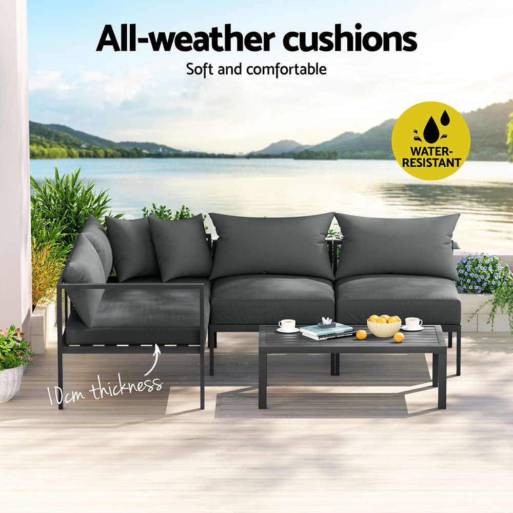 Gardeon 4 Seater Outdoor Sofa Set Aluminium Patio Furniture Setting 4PC Charcoal Gardeon