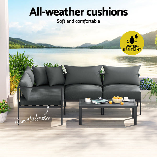 Gardeon 4 Seater Outdoor Sofa Set Aluminium Patio Furniture Setting 4PC Charcoal Gardeon
