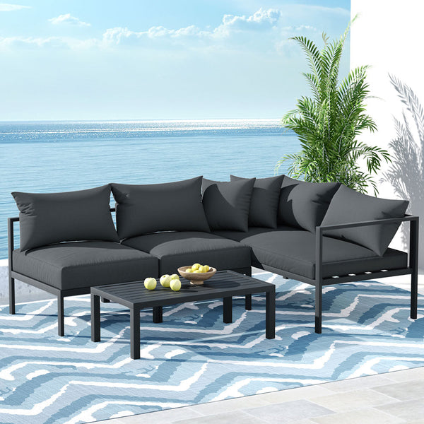 Gardeon 4 Seater Outdoor Sofa Set Aluminium Patio Furniture Setting 4PC Charcoal Gardeon