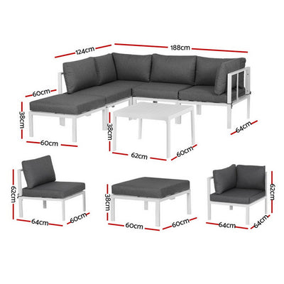 Gardeon 6PCS Outdoor Sofa Set Aluminium Table and Chairs Lounge Patio Furniture