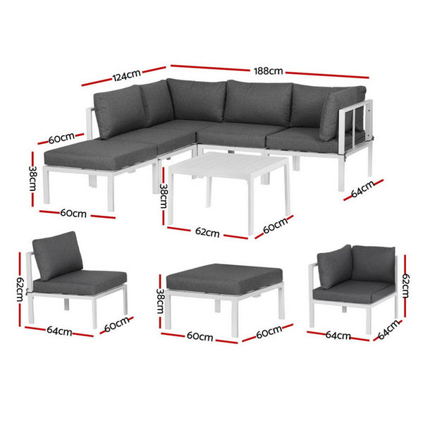 Gardeon 6PCS Outdoor Sofa Set Aluminium Table and Chairs Lounge Patio Furniture Awezingly