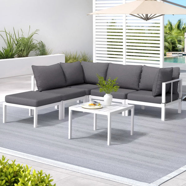 Gardeon 6PCS Outdoor Sofa Set Aluminium Table and Chairs Lounge Patio Furniture Awezingly