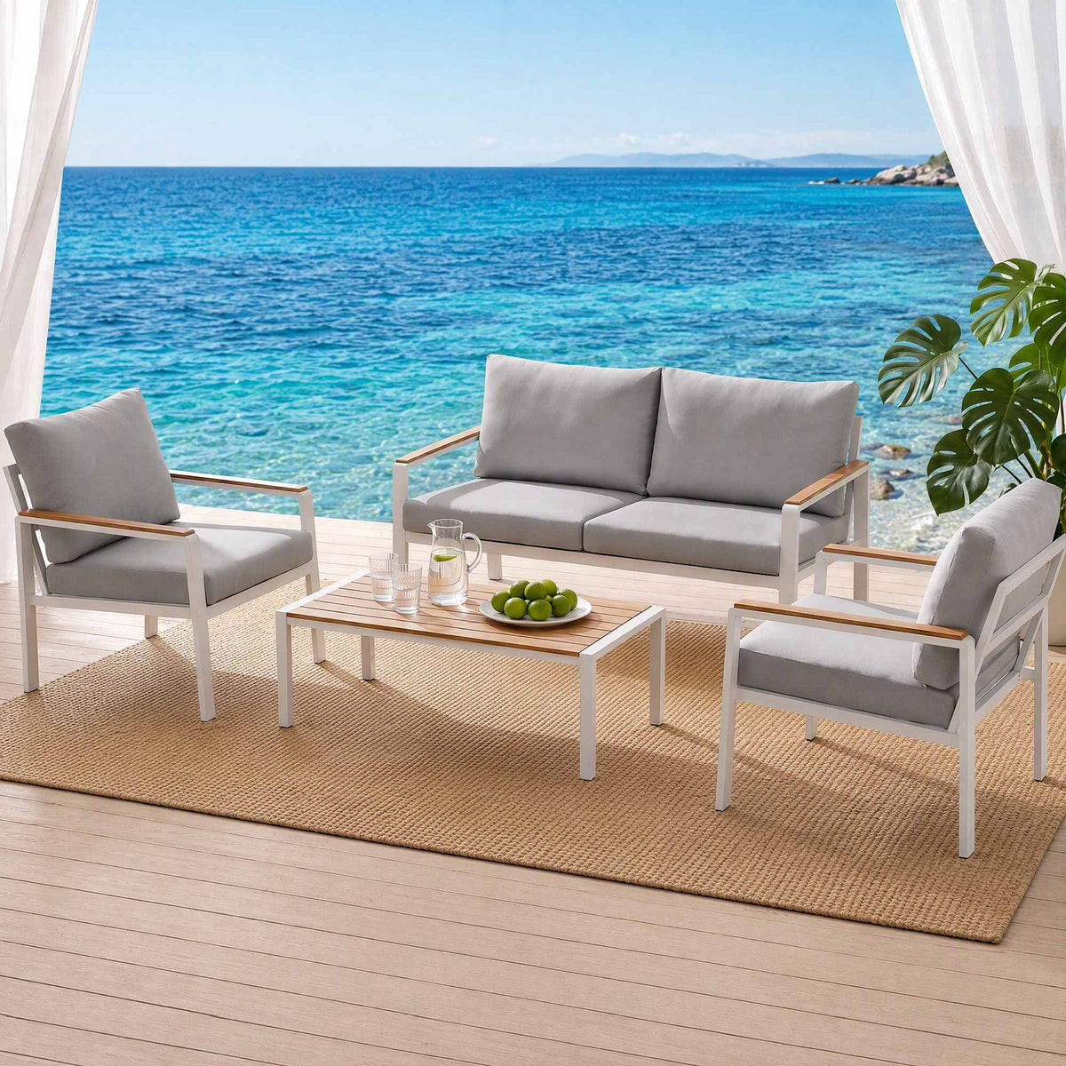 Gardeon 4-Piece Outdoor Sofa Set Aluminum Frame table and Chairs White Awezingly
