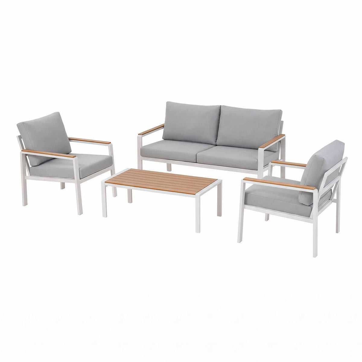 Gardeon 4-Piece Outdoor Sofa Set Aluminum Frame table and Chairs White Awezingly