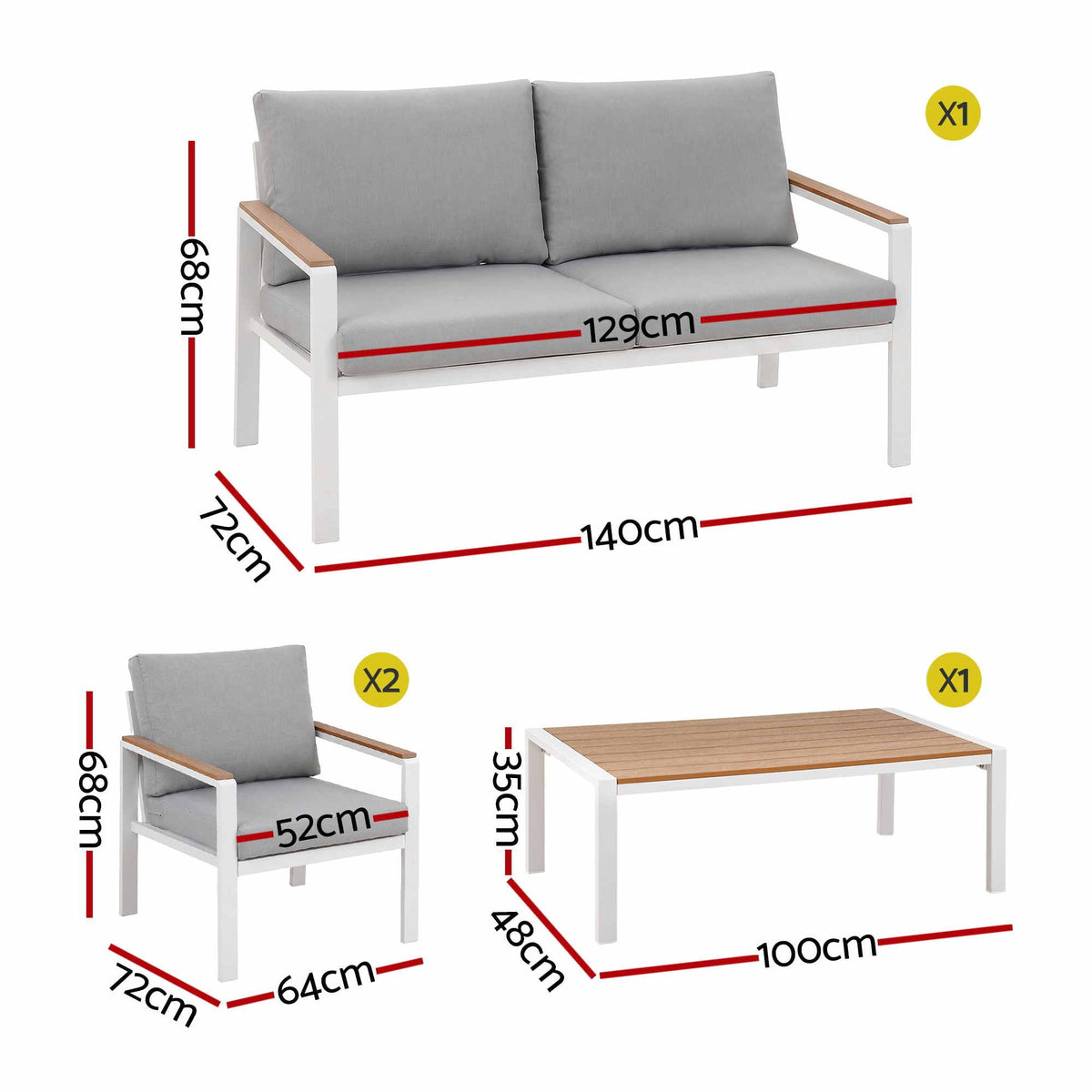 Gardeon 4-Piece Outdoor Sofa Set Aluminum Frame table and Chairs White Awezingly