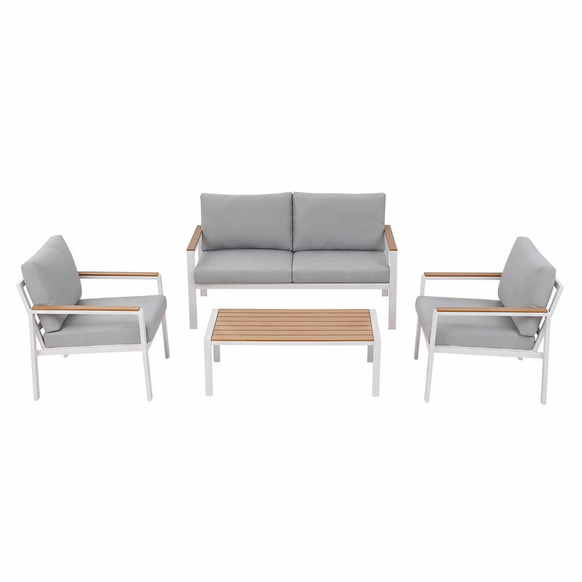 Gardeon 4-Piece Outdoor Sofa Set Aluminum Frame table and Chairs White Awezingly