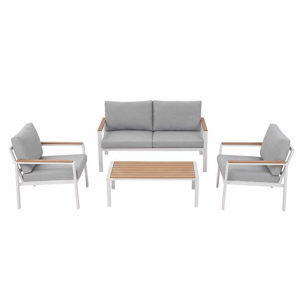 Gardeon 4-Piece Outdoor Sofa Set Aluminum Frame table and Chairs White Awezingly