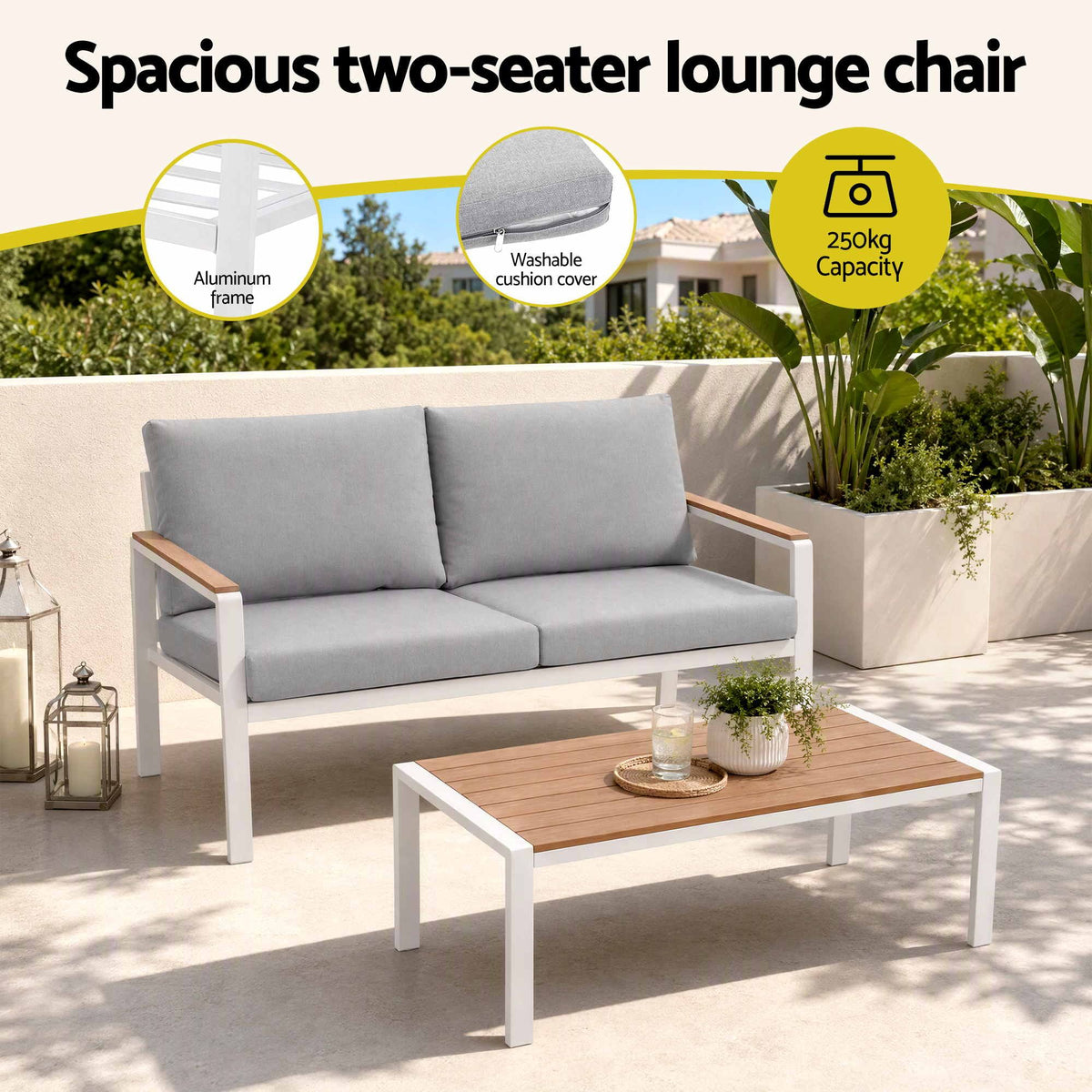 Gardeon 4-Piece Outdoor Sofa Set Aluminum Frame table and Chairs White Awezingly