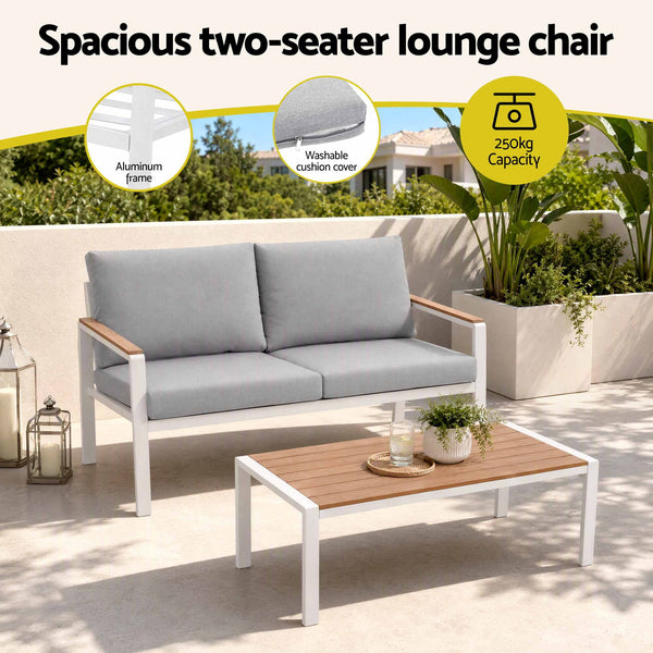 Gardeon 4-Piece Outdoor Sofa Set Aluminum Frame table and Chairs White Awezingly
