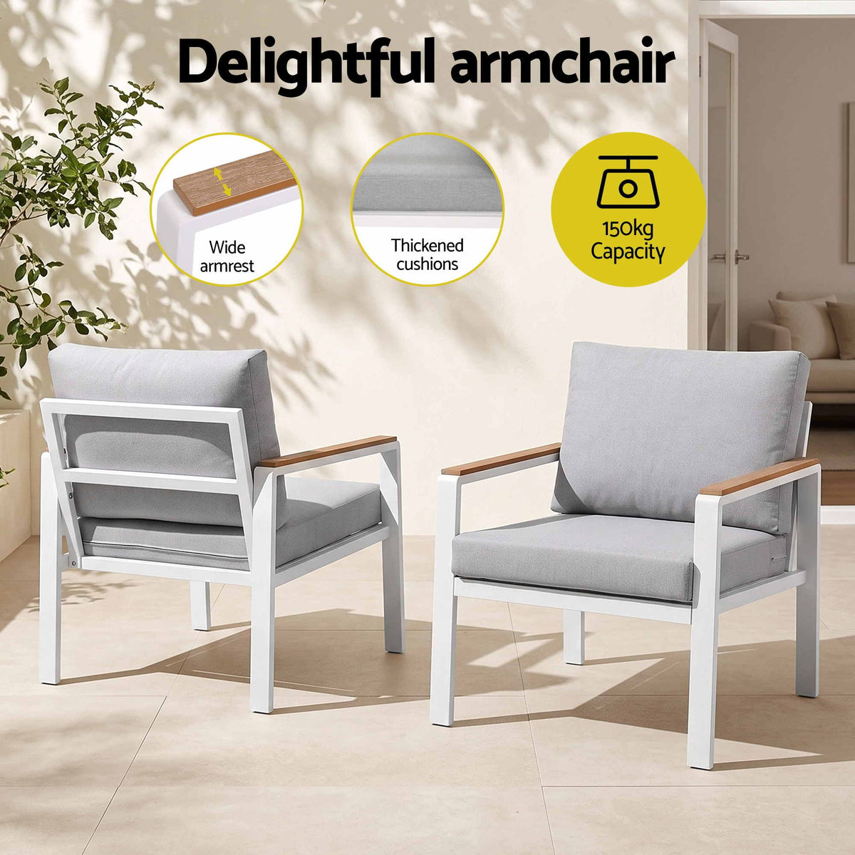 Gardeon 4-Piece Outdoor Sofa Set Aluminum Frame table and Chairs White Awezingly