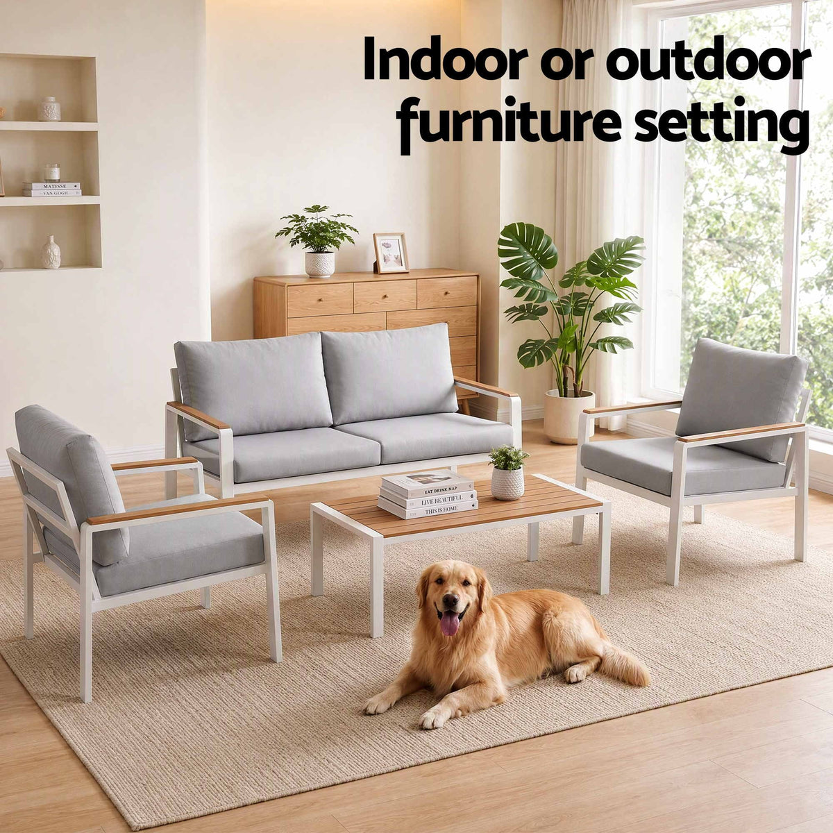 Gardeon 4-Piece Outdoor Sofa Set Aluminum Frame table and Chairs White Awezingly