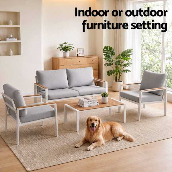 Gardeon 4-Piece Outdoor Sofa Set Aluminum Frame table and Chairs White Awezingly