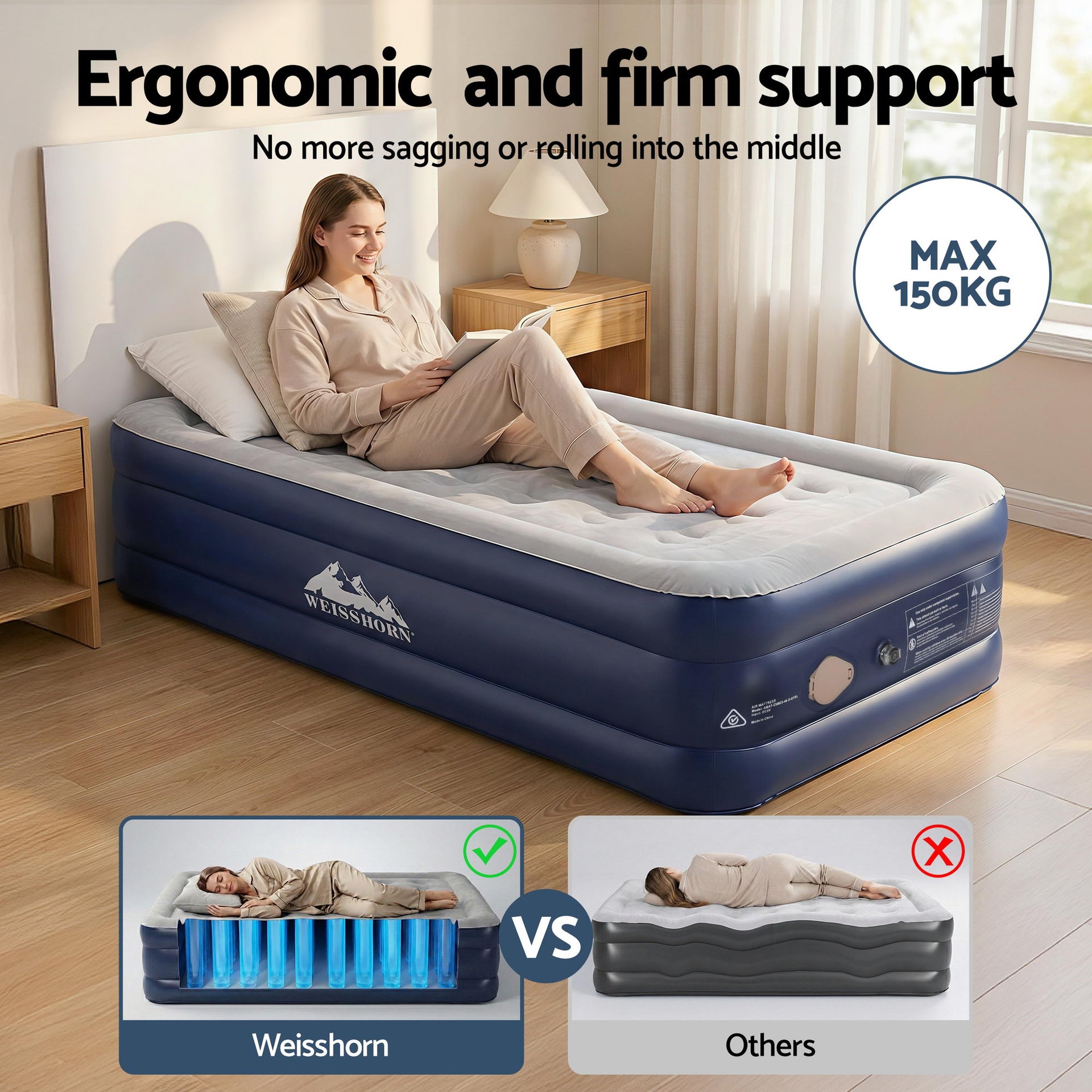 Weisshorn Air Mattress Single Inflatable Bed 46cm Air bed Cube Awezingly