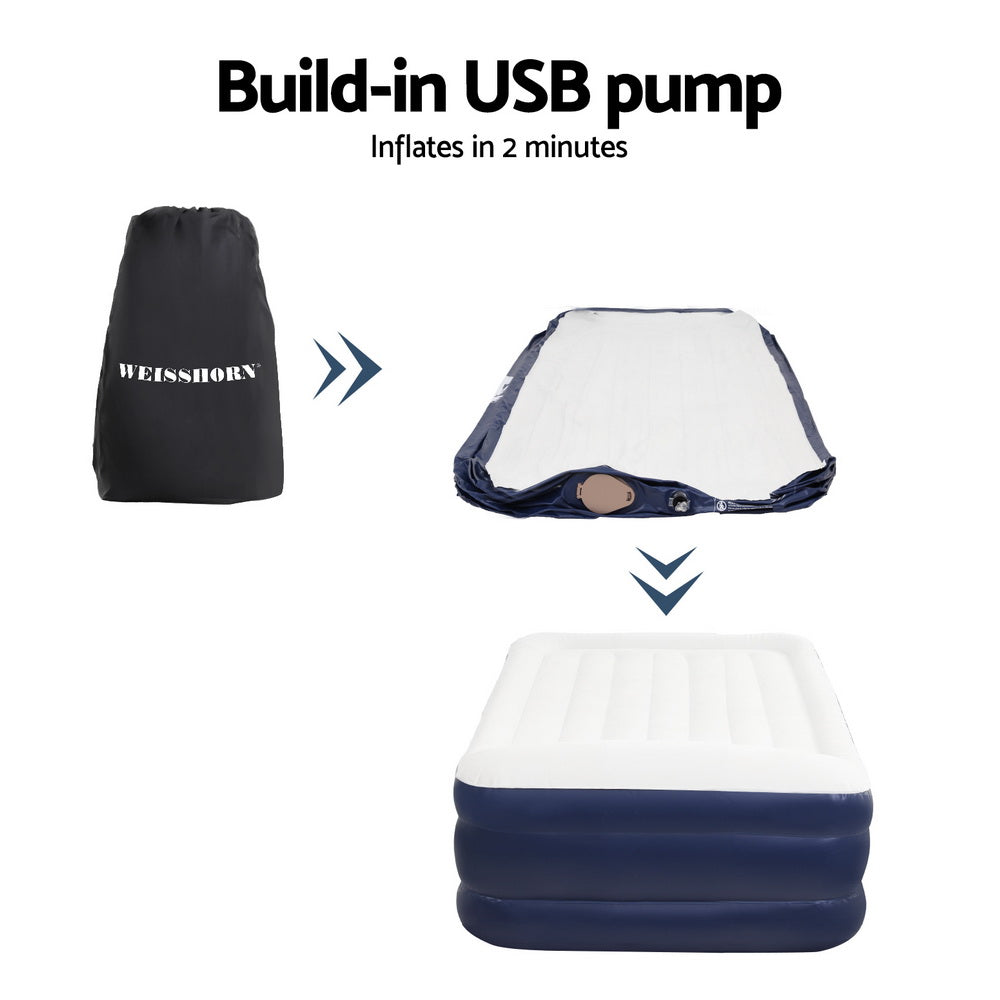 Weisshorn Air Mattress Single Inflatable Bed 46cm Air bed Grey Weisshorn