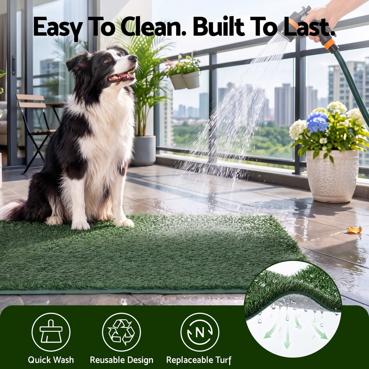 Prime Turf Foldable Dog Grass Potty Pad High Wall Tray for Apartment Balcony RV travel L Awezingly
